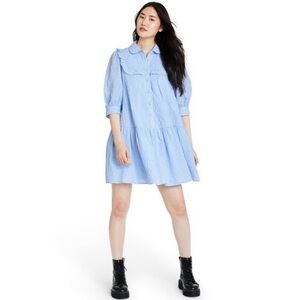 Sandy Liang for Target Blue and White Gingham Puff Sleeve Dress
